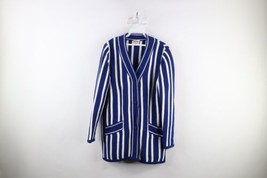 Vintage 70s Streetwear Womens 38 Striped Color Block Knit Cardigan Sweater Blue - £71.57 GBP