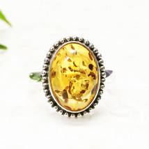 925 Sterling Silver Amber Ring Handmade Jewelry Birthstone Ring All Size - £29.85 GBP