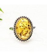 925 Sterling Silver Amber Ring Handmade Jewelry Birthstone Ring All Size - £31.59 GBP