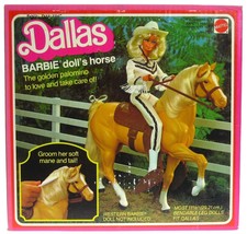 Vintage 1980 Mattel Dallas Barbie Doll&#39;s Cowboy Cowgirl Palomino Horse New MIB - £159.86 GBP