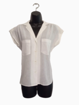 Poet by Nicola Button Up Blouse size 6 Top Semi Sheer Polyester White Shirt - $16.77