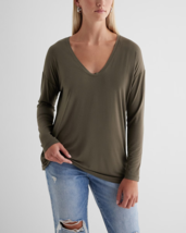 Express Women Supersoft Relaxed V-Neck Tee Lonsleeves L loose NWT green ... - £13.94 GBP
