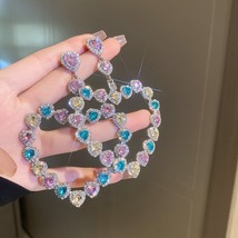 FYUAN Sweet Colorful Heart Crystal Drop Earrings Oversize Geometric Rhinestones  - £10.47 GBP