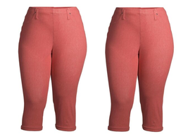 2 Capri Jeggings Coral Denim Mid-Rise Stretch Pockets Woman Plus Size 5X NEW - £11.91 GBP