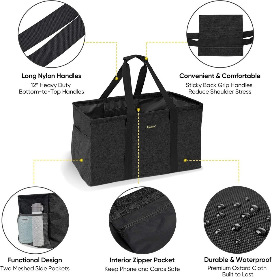 Extra Large Waterproof Utility Tote Bag with Wire Frame for Shopping 22''x12'' Item image 7