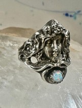 Lady face ring Art deco Nouveau style lab opal size 4.5 sterling silver women - £122.36 GBP