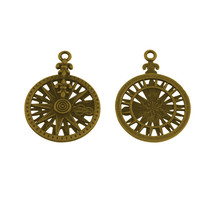 3 Compass Charms Antiqued Bronze Tone Compass Rose Pendants Nautical Findings - £2.52 GBP