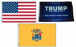 3x5 Trump #1 &amp; USA American &amp; State of New Jersey Wholesale Set Flag 3&#39;x5&#39; - £11.63 GBP