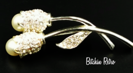 Floral Rhinestone Brooch With Pearl Flower Buds - £12.60 GBP