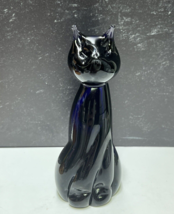 Vintage Blown Glass Cat Cobalt Blue Sitting Tall 5 3/8&quot; - £41.15 GBP