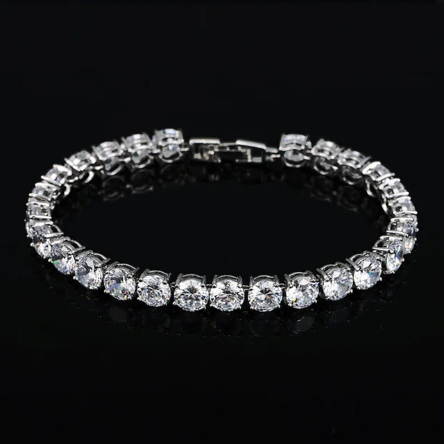 Fashion Silver Color 0.5 Carat Round Olive Green CZ Crystal Tennis Chain Link Ha - £18.35 GBP