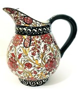 Nakkas Cini Red and Yellow Floral Pitcher 8.5&quot; x 8&quot; Hand Painted NWT Tur... - $676.57 MXN