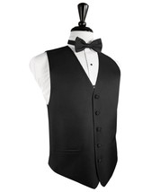 Black Luxury Herringbone Tuxedo Vest and Pre Tied Bow Tie - £99.11 GBP