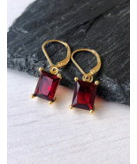 925 Sterling Silver Lab-Created Handmade 6Ct Garnet stone Antique Earrings - $48.45