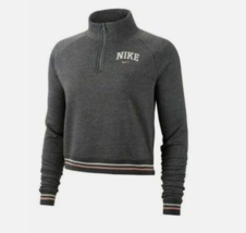 Nike Crop Sweatshirt Size M Womens 1/4 Zip Varsity Y2K Gray Knit Athleisure - $29.52