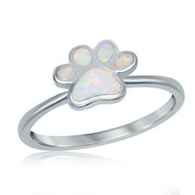 Sterling Silver White Inlay Opal Paw Print Cocktail Ring - £28.05 GBP