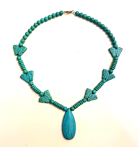 Turquoise Blue Howlite Butterfly Necklace Southwestern Style Stone Beads... - £19.38 GBP