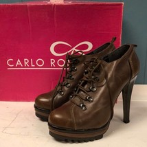 Carlo Rossetti Brown Leather Ankle Heel Boots Women’s Size 9 - £38.79 GBP