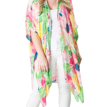 Kari Printed Lightweight Kimono Wrap Shawl Pink Green Yellow Pineapple B... - £22.94 GBP