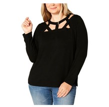 INC Womens Plus 4X Deep Black Long Sleeve Crew Neck Chest Cut Out Top NWT K29 - £21.96 GBP