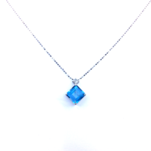 Women&#39;s Bead Necklace 18k White Gold Natural Square Blue Topaz Princess ... - £762.58 GBP