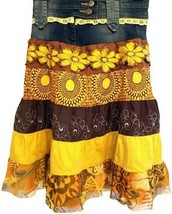 Tina Neumann Girl Floral Lace Denim Embellished A-Line Skirt (Size 7) - £15.86 GBP