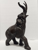 14&quot; Tall Brown Bronze Resin Flawed Trunk Up Elephant Statue Sculpture Figurine - $58.00