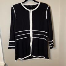 Misook Women’s Medium Jacket Cardigan Zip Black White 3/4 Sleeve Coastal - £25.73 GBP