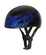 Daytona Blue Skull Flames Skull Cap Slim Motorcycle Helmet (2XS - 2XL) - $64.95