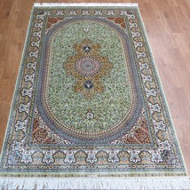 4&#39; x 6&#39; Green Pure Silk Persian Rug Oriental Handmade Hand-knotted Estate Carpet - £959.22 GBP