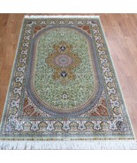 4&#39; x 6&#39; Green Pure Silk Persian Rug Oriental Handmade Hand-knotted Estat... - $1,200.00