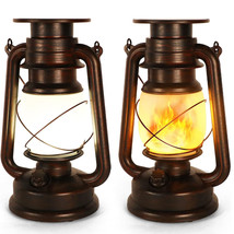 2Pcs Solar Lantern Hanging Lights Dancing Flame Vintage Waterproof Camping Lamps - £52.07 GBP