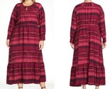Terra &amp; Sky Red &amp; Pink Stripe Tiered Long Sleeve Peasant Maxi Dress Plus... - $20.60