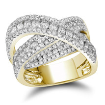 10kt Yellow Gold Womens Round Diamond Crossover Fashion Band Ring 2.00 Cttw - £2,090.31 GBP