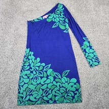 Lilly Pulitzer Dress Womens XS Blue Green Whitaker One Sleeve Stretch Silk Blend - $37.57