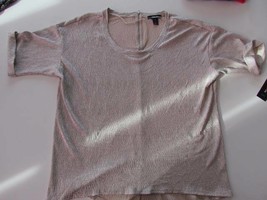 NWT Style &amp; Co Sz XL Silver Metallic Zipper Back Short Sleeve Crew Top Org $54 - £4.27 GBP