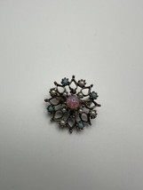 Antique Faux Pearl and Turquoise Iridescent Bead Brooch 2.8cm - $19.80