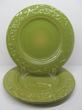 Demdaco Sapore Deb Hrabik Set Of 2 Hand Painted Green 10 3/4&quot; Dinner Pla... - $59.99