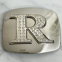 Rhinestone Studded R Letter Initial Monogram Silver Tone Belt Buckle - $16.82