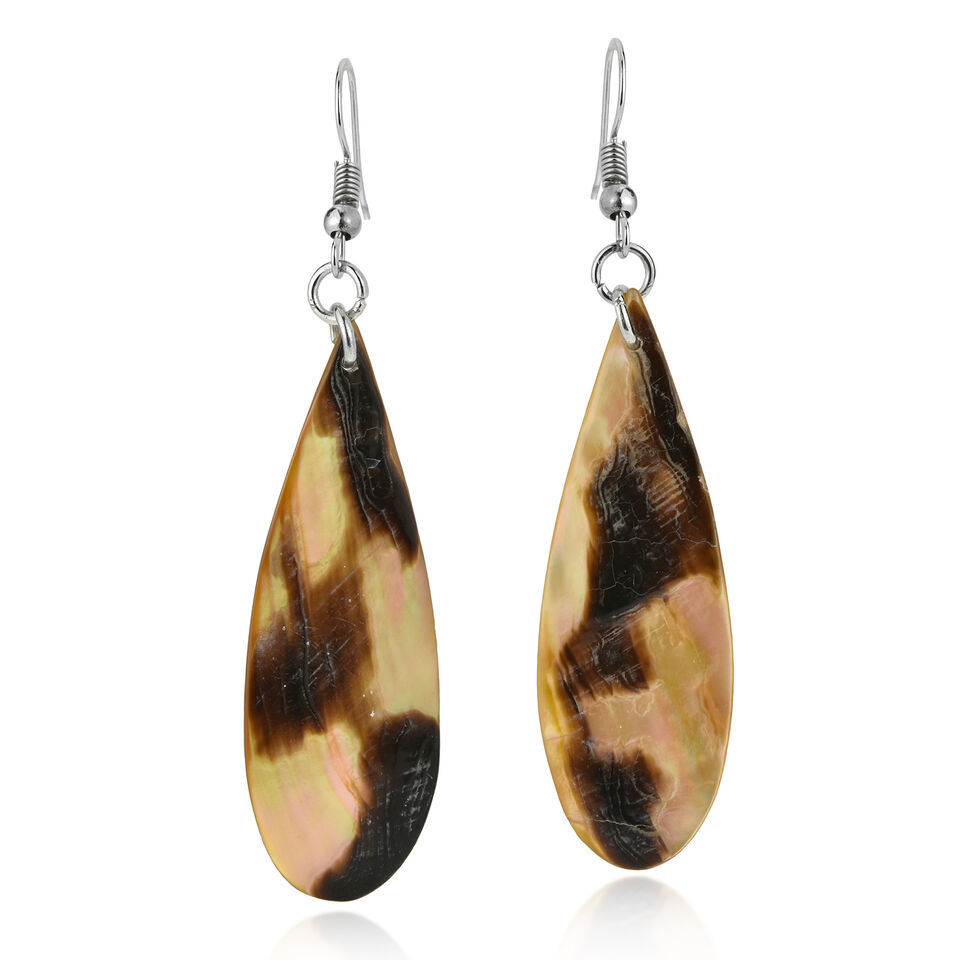 Primary image for Tropical Chic Natural Brown Lip Shell Long Teardrop Dangle Earrings