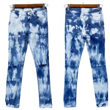 Tie Dye Skinny Jeans Sie 24 Distressed Blue White Low Rise Y2K Hippie Grunge  - £14.62 GBP