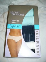 Secret Treasures Full Figure Hipster Panties 6 Pair Size 3X/13 Seamless Blues - £12.08 GBP