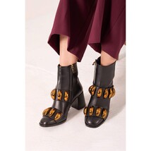 The Eclipse Black & Gold Leather Block Heel Women Boot image 13