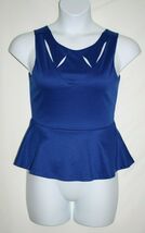 Lily White Misses MEDIUM Tank Top Peplum Royal Blue Keyhole Cutout Chest... - $8.32