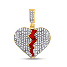 10kt Yellow Gold Mens Round Diamond Broken Split Heart Charm Pendant 3/4... - $752.30