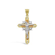 Jesus Crucifix Cross Pendant 10k Gold Two Tone Yellow Rose 1.5&quot; - £280.25 GBP