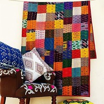 Traditional Jaipur Handmade Patchwork Silk Patola Kantha Bedcover Kantha Quilt S - £63.94 GBP