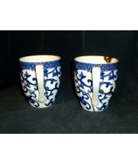 2 Ralph Lauren Mandarin Blue &amp; White Coffee Mugs w Gilt Streams Rare - $94.05
