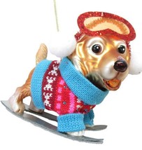 December Diamonds Glass &amp; Resin Golden Retriever Ski Dog 5.5&quot; Christmas Ornament - £14.90 GBP