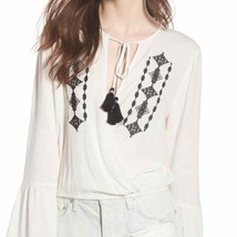 Lost + Wander White Black Embroidered Surplice Boho Top Small - £25.86 GBP